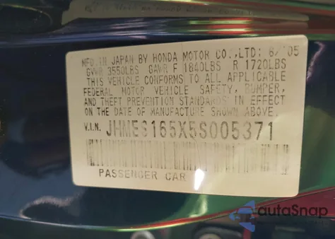 2005 Honda Civic Lx z USA, uszkodzony, nr VIN JHMES165X5S005371